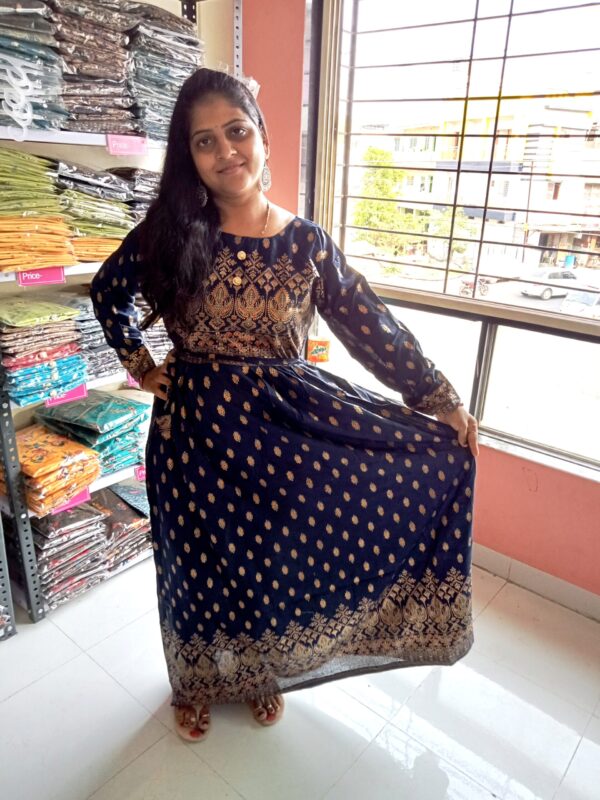 RAYON HANDBLOCK PRINTED UMBRELLA KURTI -HHG_D105_03_BLUE