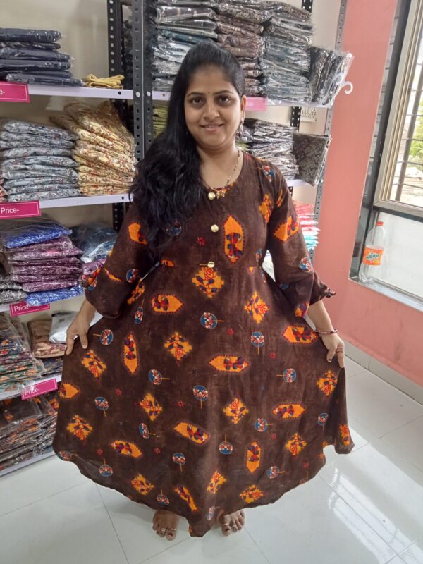 RAYON UMBRELLA KURTI WITH FRILL- HHG_D108_2_YELLOW