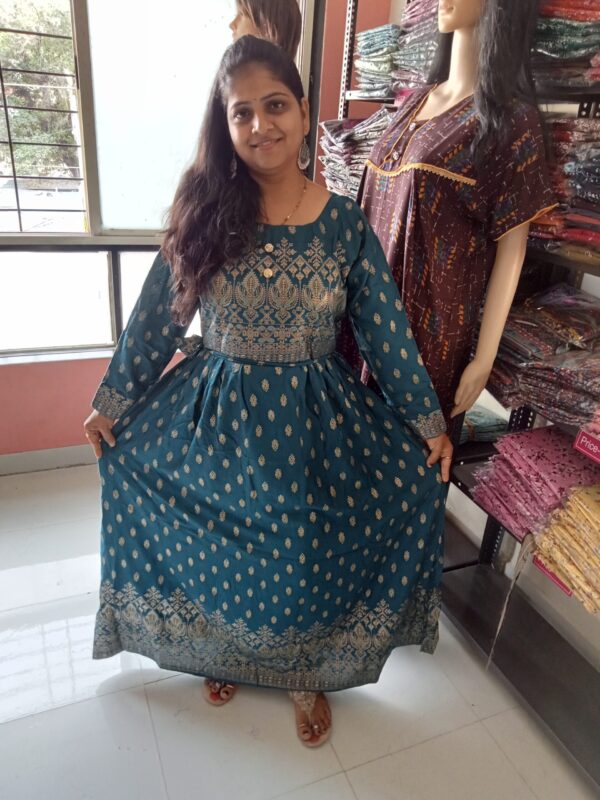 RAYON HANDBLOCK PRINTED UMBRELLA KURTI -HHG_D105_01_GREEN