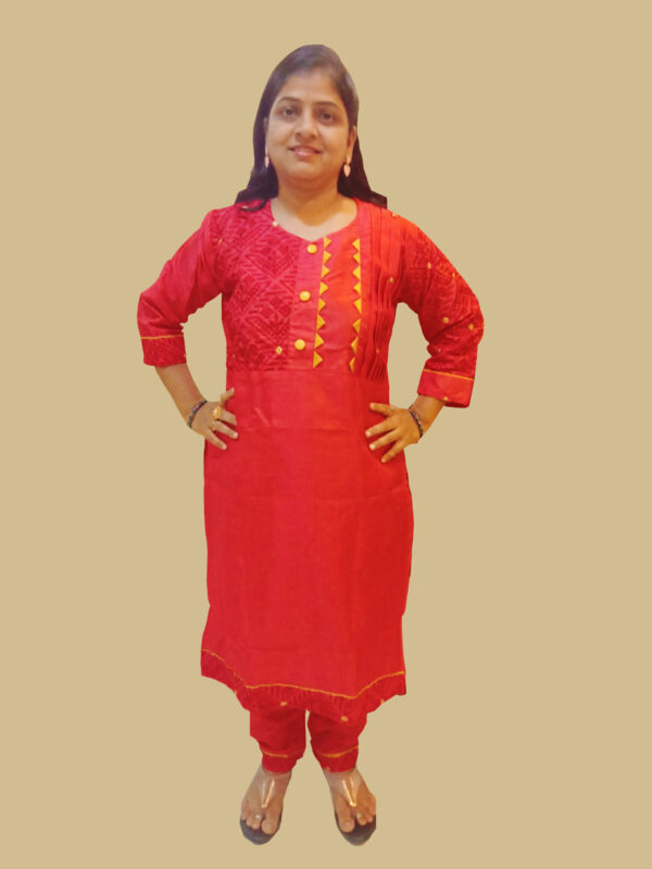 Manipuri Silk kurti with pant_Red pink