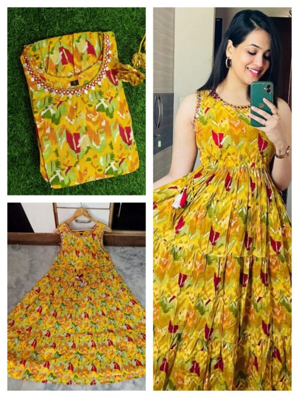 Umbrella Kurti - Cotton - Yellow