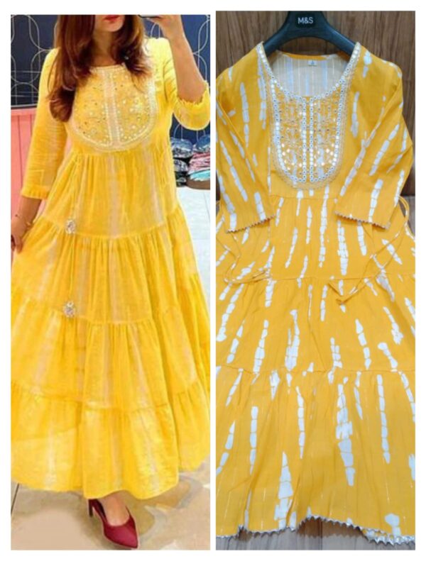 Umbrella Kurti - Rayon - Yellow